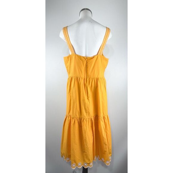 J. Crew Size 14 Saffron Mustard Yellow Embroidered Scalloped Tiered Midi Dress - Picture 2 of 4